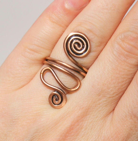Handmade copper wire wrapped adjustable boho ring