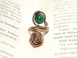 Handmade jade stone copper wire wrapped ring