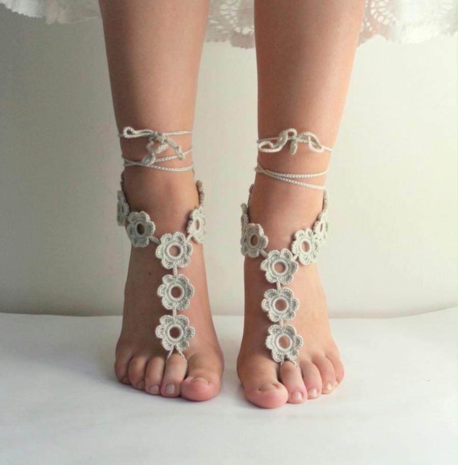 Handmade knit floral barefoot sandals, crochet sandals