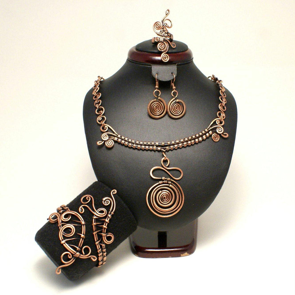 Handmade wire wrapped copper jewelry set