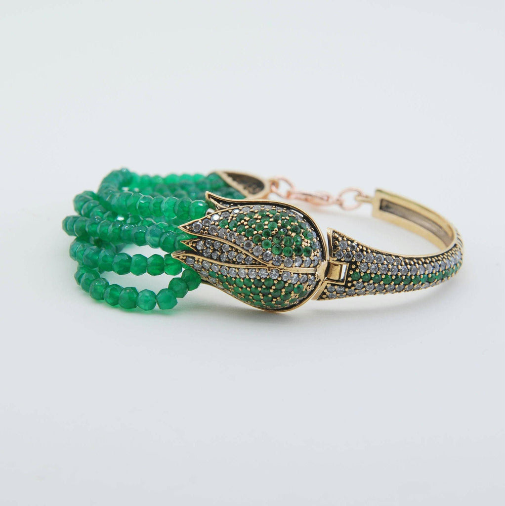 Handmade Green Garnet Tulip Bracelet, Cubic Zircon