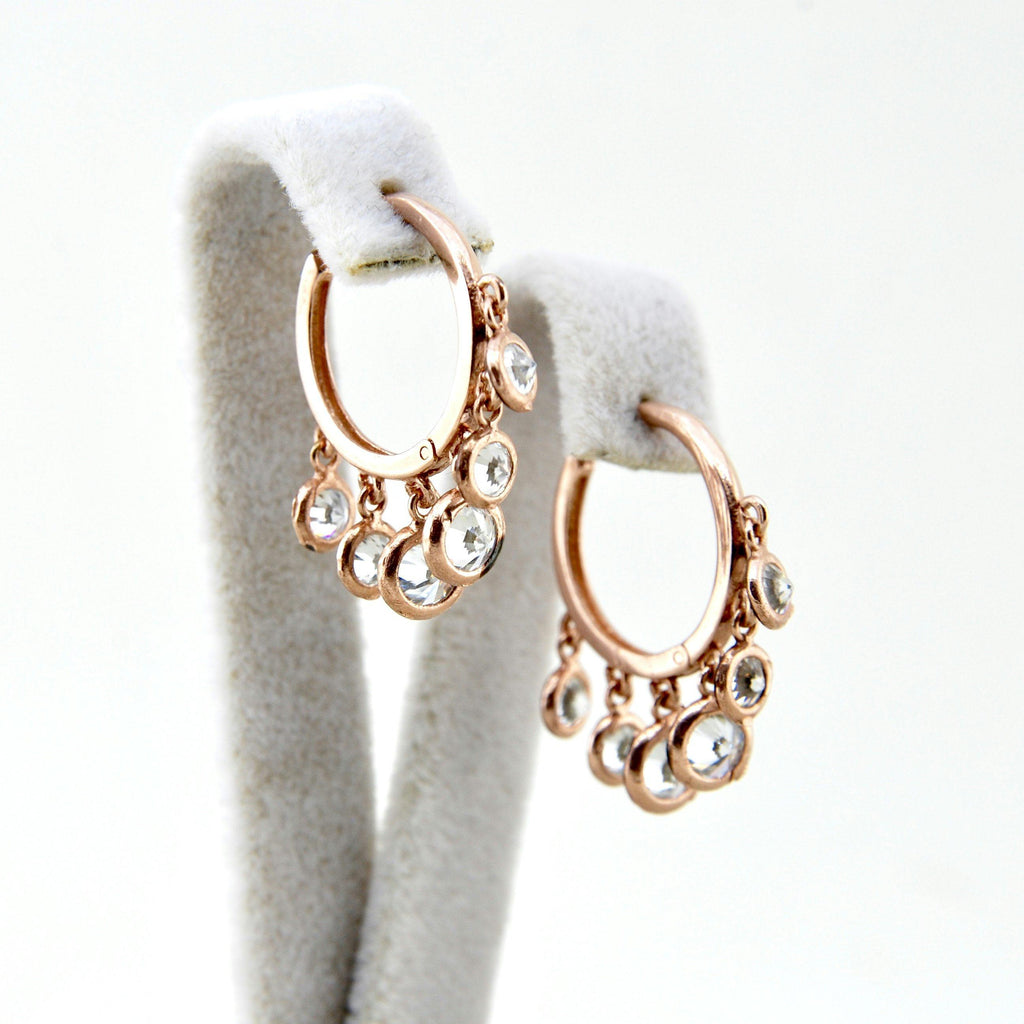 Handmade CZ Disc Charms Huggie Hoops Earrings