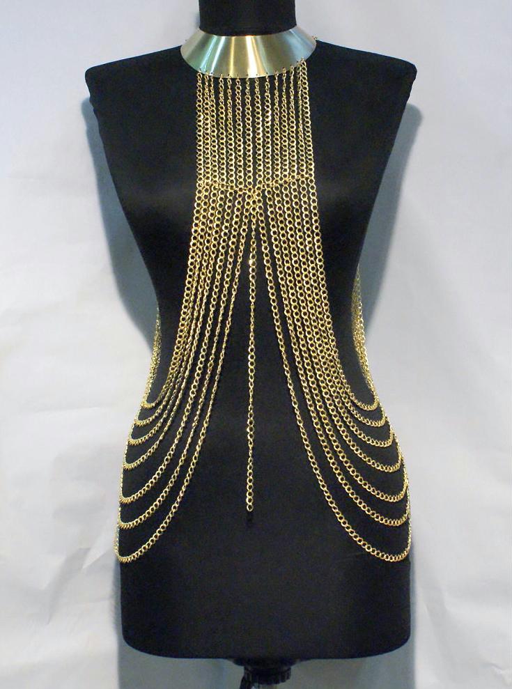 Handmade body chain necklace, gold plated body jewelry