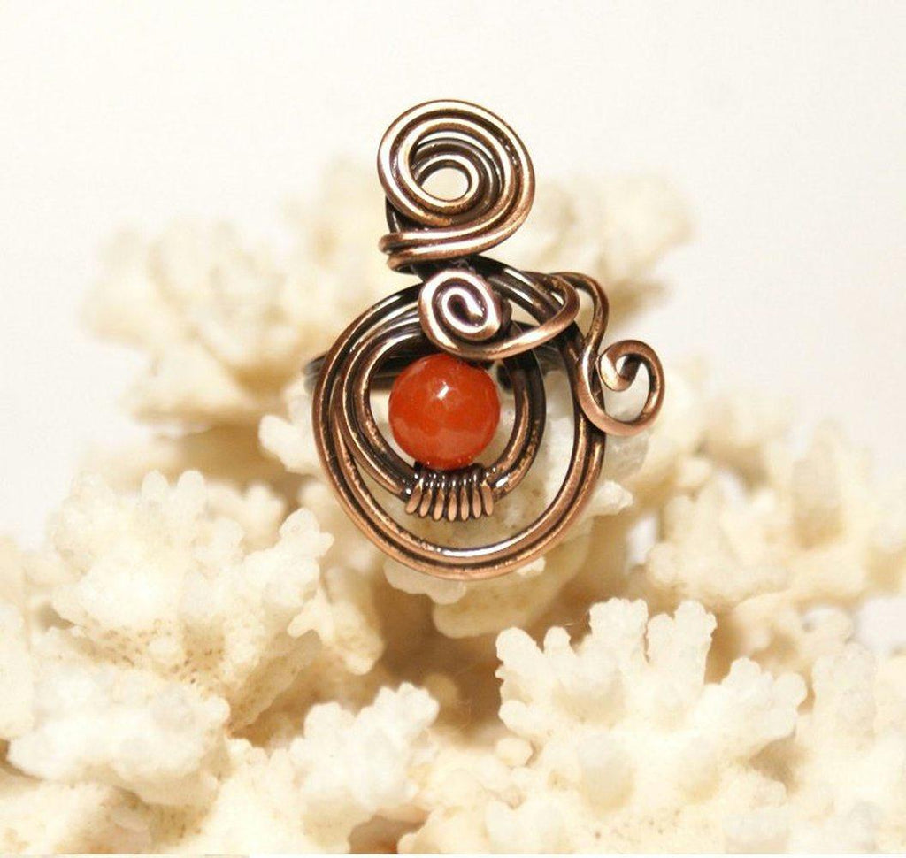 Handmade copper wire sunstone ring