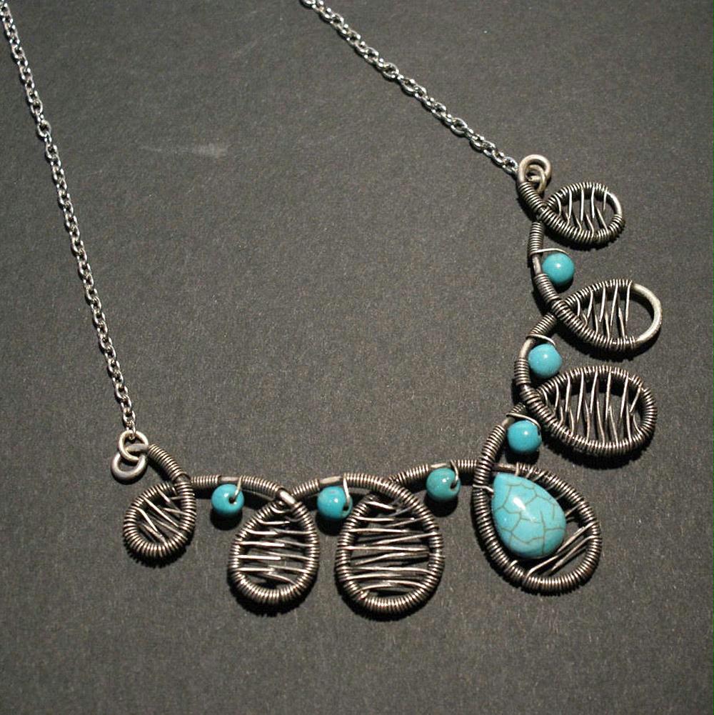 Handmade Wire Wrap Turquoise Statement Necklace
