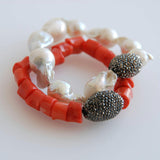 Handmade Red Gemstone Baroque Pearl Stretchy Bracelet