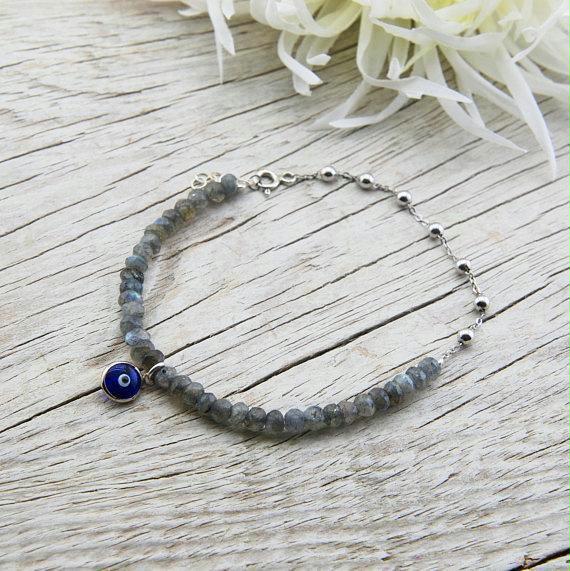 Handmade Labradorite Evil Eye Charm Stacking Bracelet