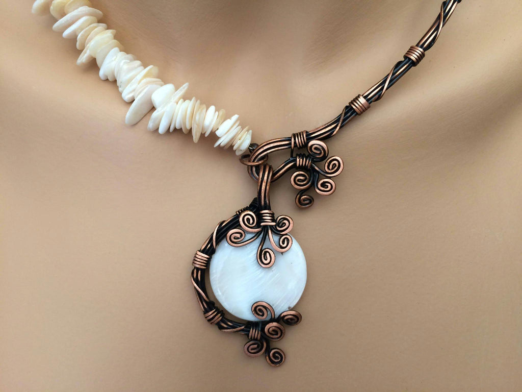 Handmade mother of pearl bridal statement necklace