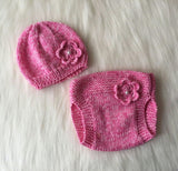 Handmade Flower Baby Costume Knit Hat & Diaper Cover