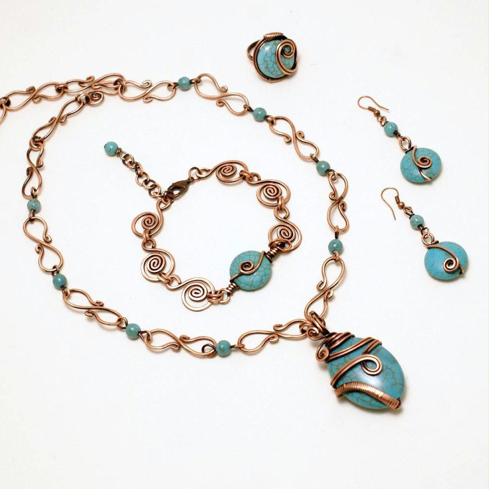 Handmade wire wrap Turquoise jewelry set