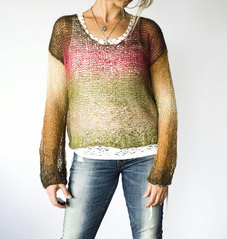 Handmade Boho Chic Loose Knit Silky Alpaca Sweater