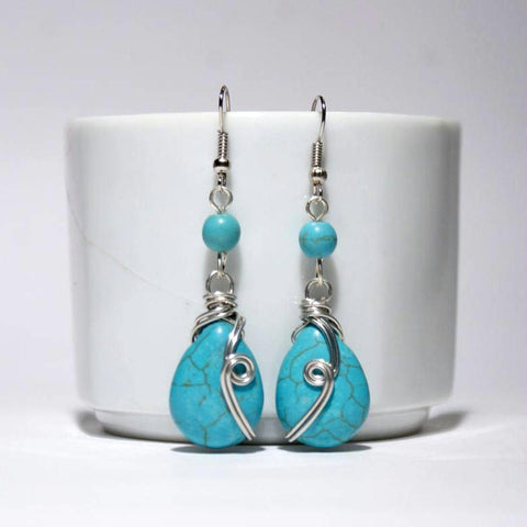 Handmade Turquoise dangle drop wire wrap earrings
