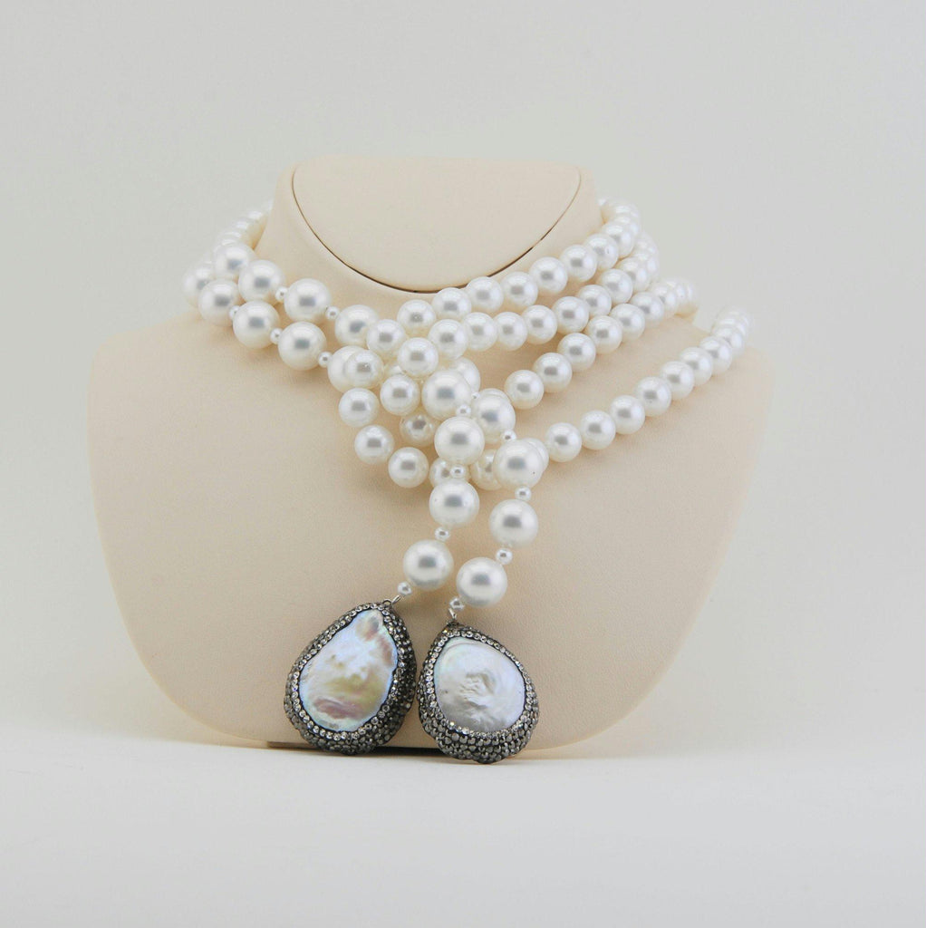 Handmade Pearl Lariat Long Twin Necklace