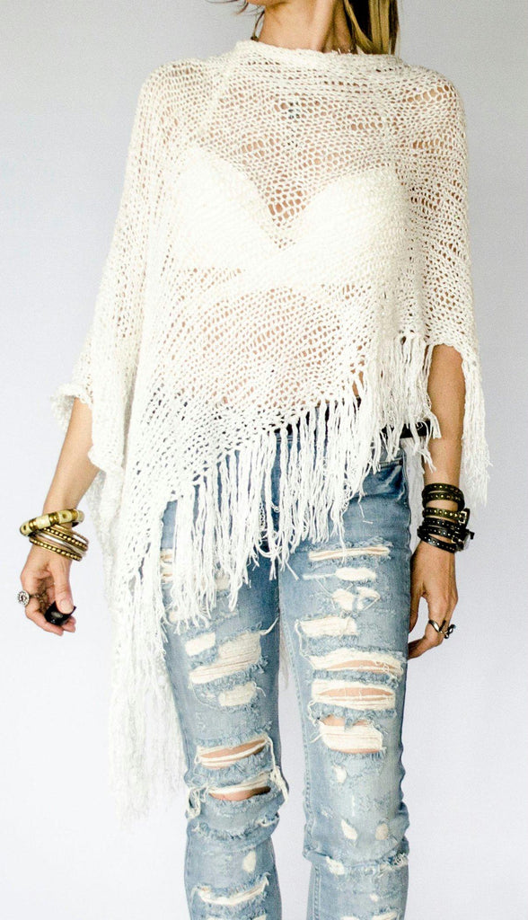 Handmade Knit Poncho, Sequin Knit Top, Asymmetric Summer Shawl