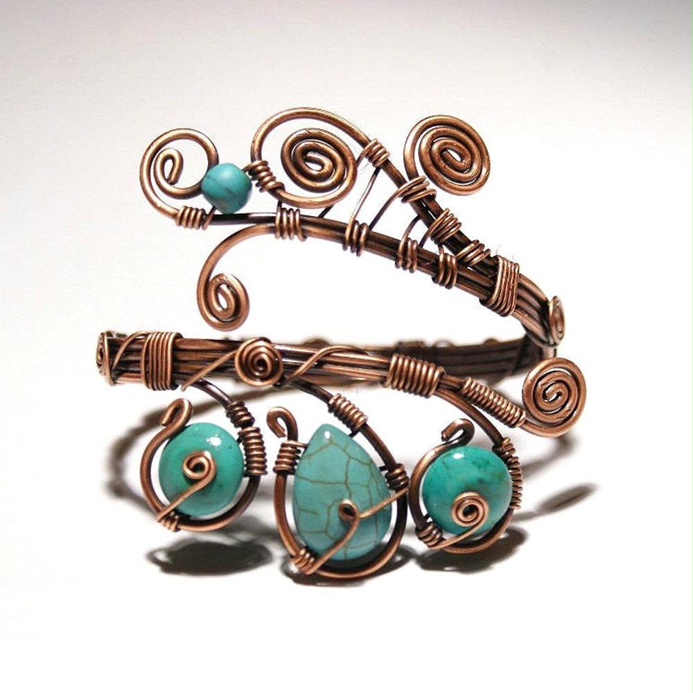 Handmade wire wrapped turquoise cuff bracelet