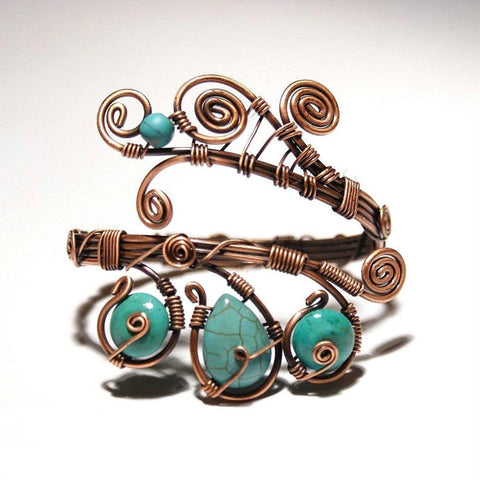 Handmade wire wrapped turquoise cuff bracelet