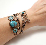 Handmade wire wrapped turquoise cuff bracelet