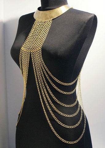 Handmade body chain necklace, gold plated body jewelry