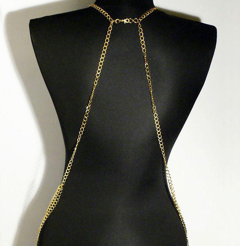 Handmade body chain necklace, gold plated body jewelry