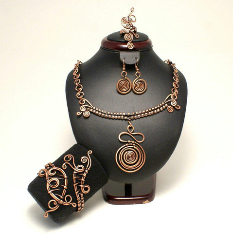 Handmade wire wrapped copper jewelry set