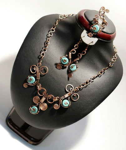 Handmade Wire Wrapped Turquoise Jewelry Set
