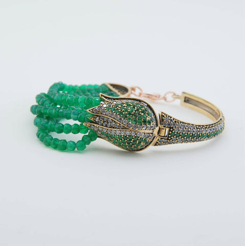 Handmade Green Garnet Tulip Bracelet, Cubic Zircon