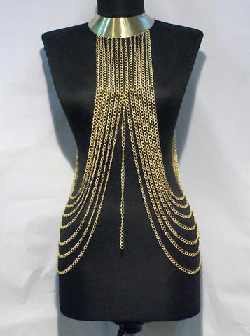 Handmade body chain necklace, gold plated body jewelry