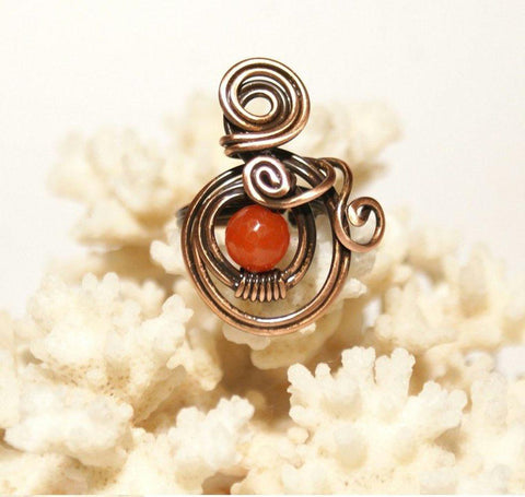 Handmade copper wire sunstone ring