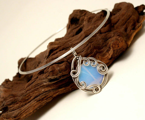 Handmade wire wrapped moonstone pendant necklace
