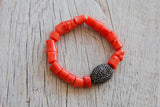 Handmade Red Gemstone Baroque Pearl Stretchy Bracelet
