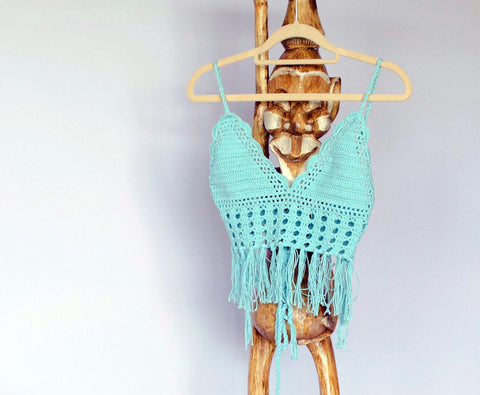 Handmade Lace Top Knit Beachwear, Fringed Crochet Top