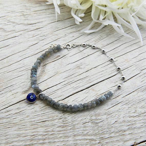 Handmade Labradorite Evil Eye Charm Stacking Bracelet
