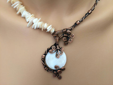 Handmade mother of pearl bridal statement necklace