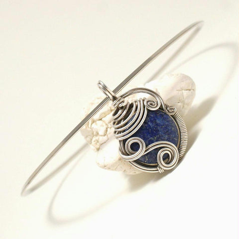 Handmade Lapis Lazuli Pendant Wire Wrap Necklace