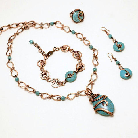 Handmade wire wrap Turquoise jewelry set
