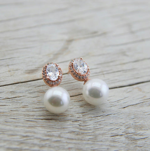 Handmade White Pearl Zirconia Earrings Gold Plated Silver