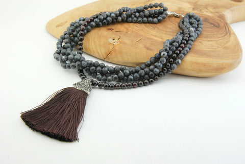 Handmade Silk Tassel Spektrolit Multi Strand Necklace