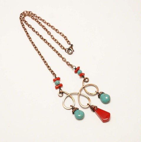 Handmade Turquoise and Red Statement Necklace