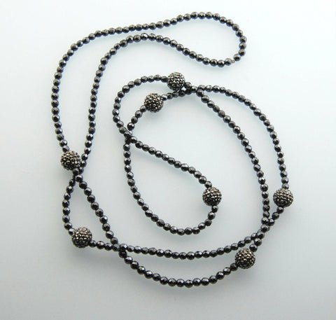 Handmade Hematite Gemstone Pyrite Stone Long Necklace