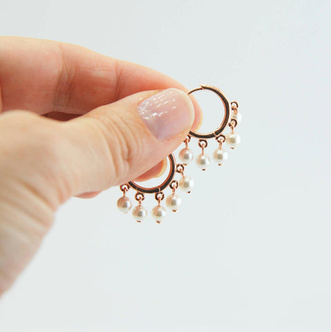 Handmade Pearl Dangle Earrings Rose Gold Plated Silver