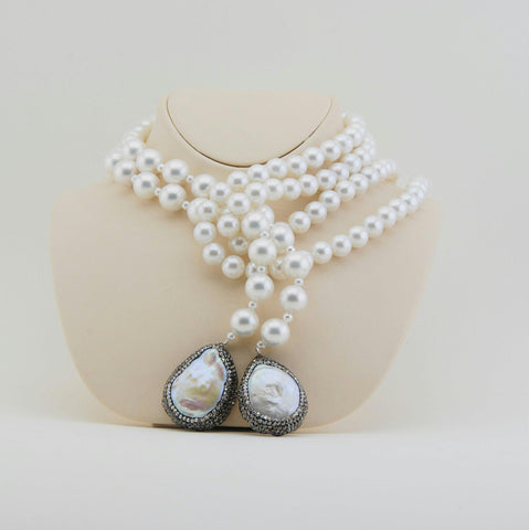 Handmade Pearl Lariat Long Twin Necklace