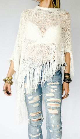 Handmade Knit Poncho, Sequin Knit Top, Asymmetric Summer Shawl